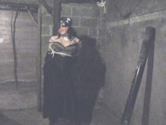 Chained And Gagged In Basement - Sissy chastity is chained, gagged, and blindfolded in the basement, wearing gloves, heels and nightgown. Yes, and in chastity of course! She can't see where she is going, she's chained to a pipe, can only go so far and even though she is turned on by her predicament... She can't do a thing about it!